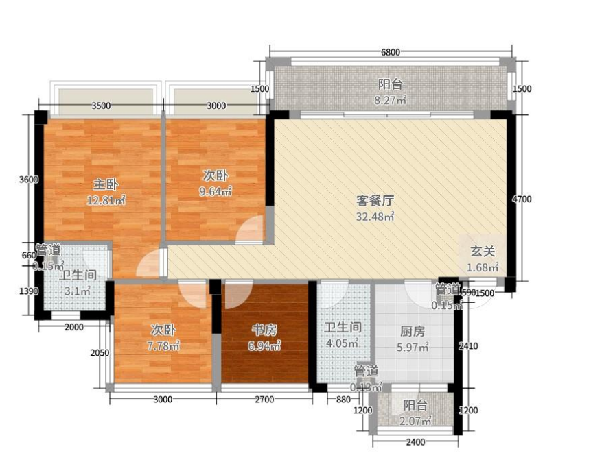 碧桂园  4室2厅2卫    2800.0元/月户型图