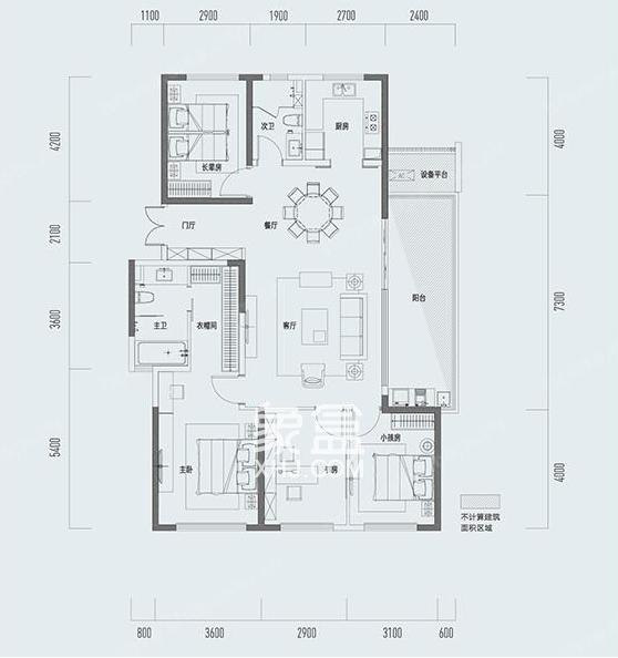 长沙印湘江4室2厅2卫1厨约171㎡平方米户型图_房型图-象盒长沙新房