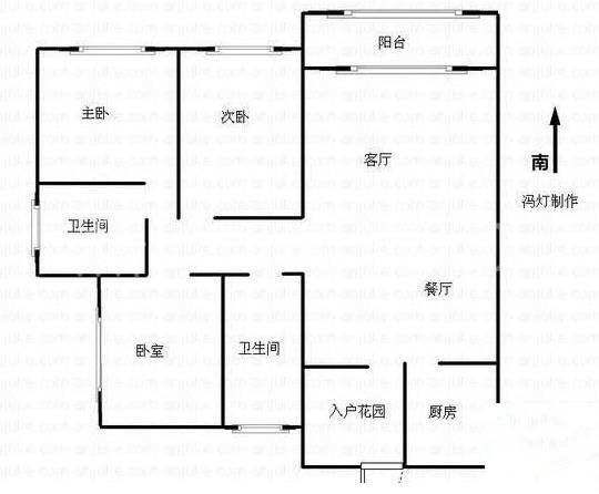 筑梦园 3室2厅2卫 2000元/月 楼层好室内图1