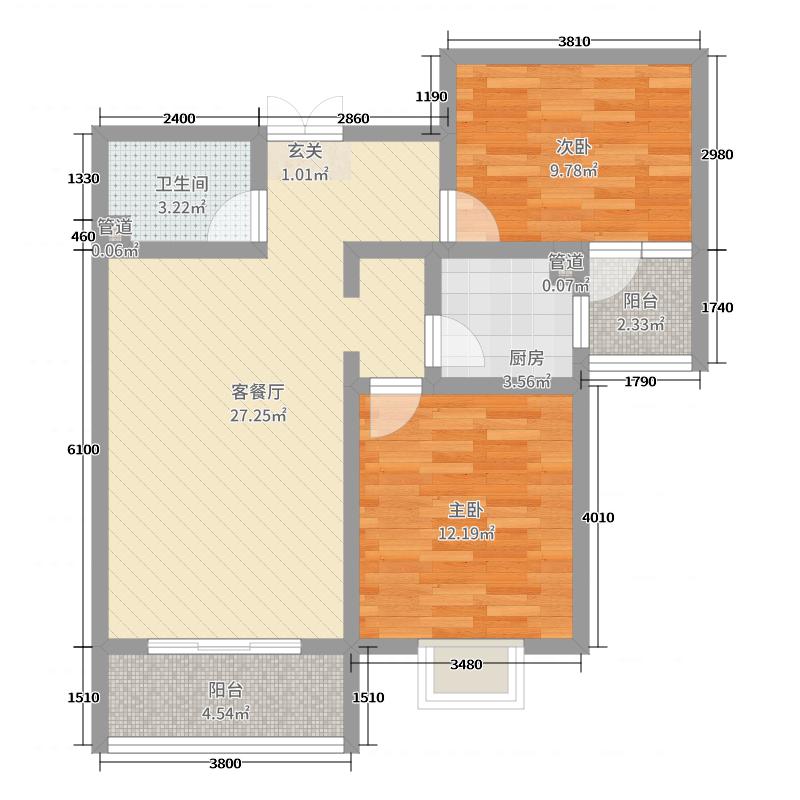 北山二村  2室1厅1卫   900.00元/月户型图