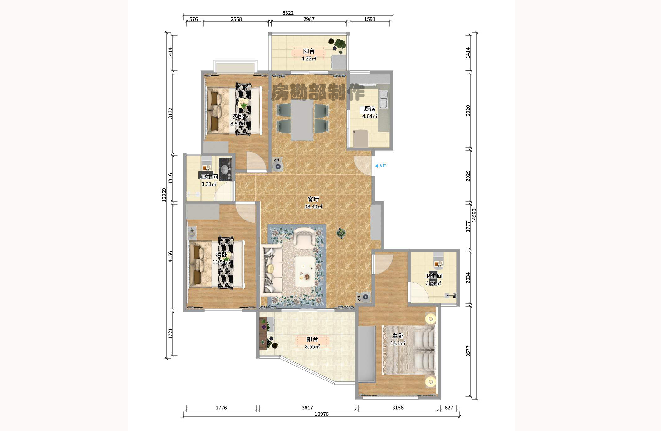 华雅花园  3室2厅1卫   3800.00元/月室内图1