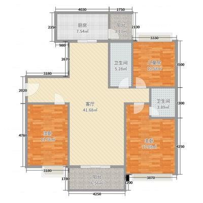 高新区海棠社区久盛商住综合楼  3室1厅2卫   55.00万户型图