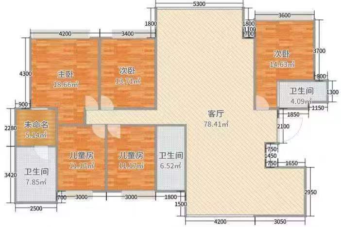 珠江愉景雅苑  3室2厅2卫   1100.00元/月户型图