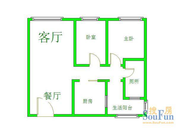 中铁3号线  2室1厅1卫   1700.00元/月户型图