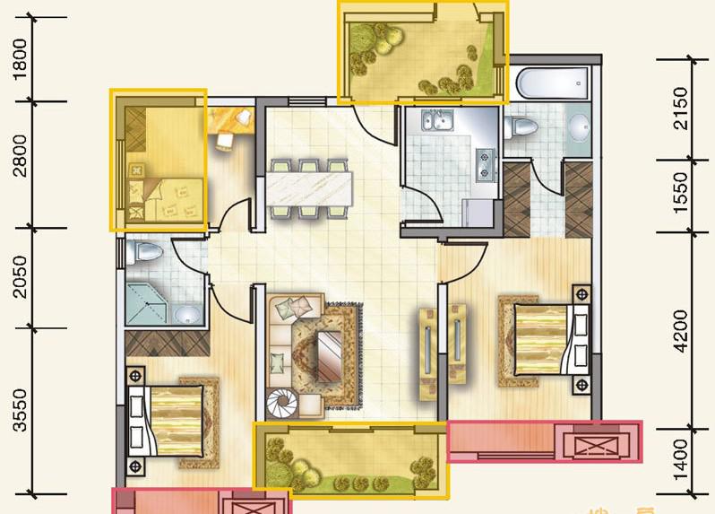 七里晓月  2室0厅0卫   2000.00元/月户型图