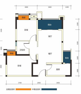 中铁骑士公馆  2室2厅1卫   2100.00元/月户型图