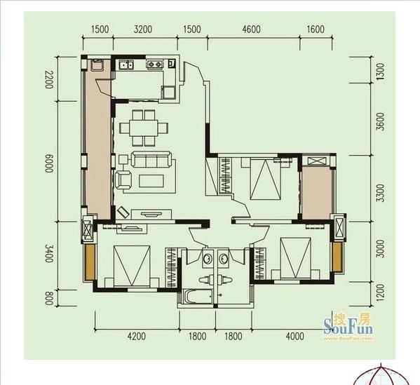 绿地.圣路易名邸二期  3室2厅2卫   110.00万户型图