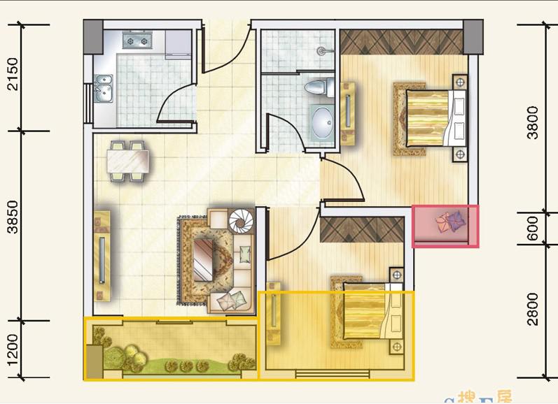 玲珑郡  2室1厅1卫   54.00万户型图