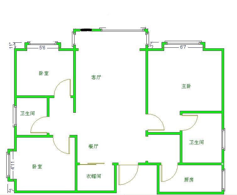 杜鹃花园  3室2厅1卫   96.00万户型图