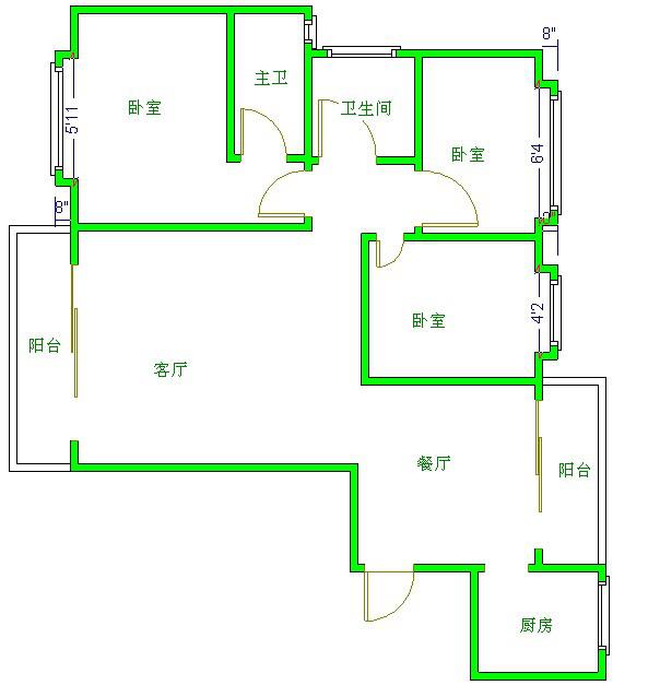 驿鑫.乡卿城  3室2厅1卫   80.00万户型图