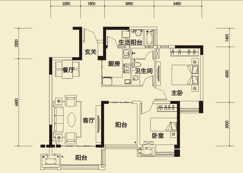 中海锦城一期  3室0厅0卫   90.00万室内图1