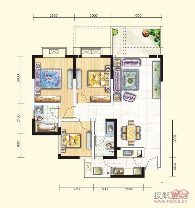 颐和京都  3室1厅1卫   1800.00元/月室内图1