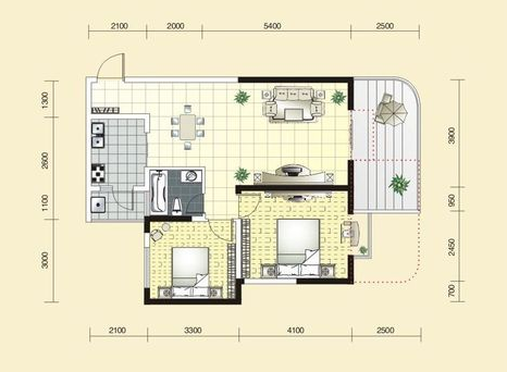 元益花园  2室2厅1卫   1800.00元/月室内图