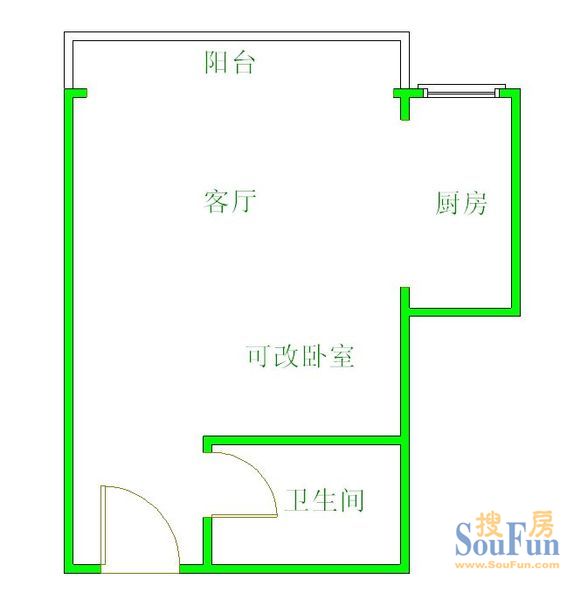 星语双城二期  1室1厅1卫   1300.00元/月户型图