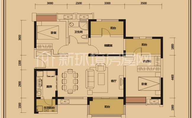 峰度天下  2室2厅1卫   2600.00元/月室内图1