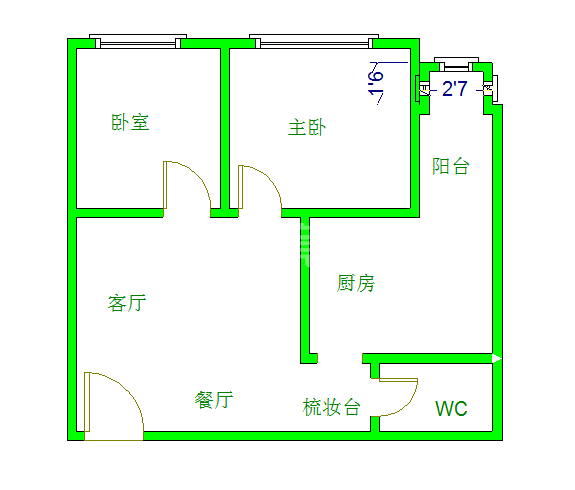 金沙蜜地  2室1厅1卫   2200.00元/月室内图1