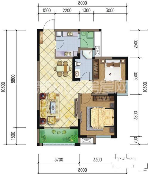 二江花园  2室1厅1卫   1300.00元/月室内图1