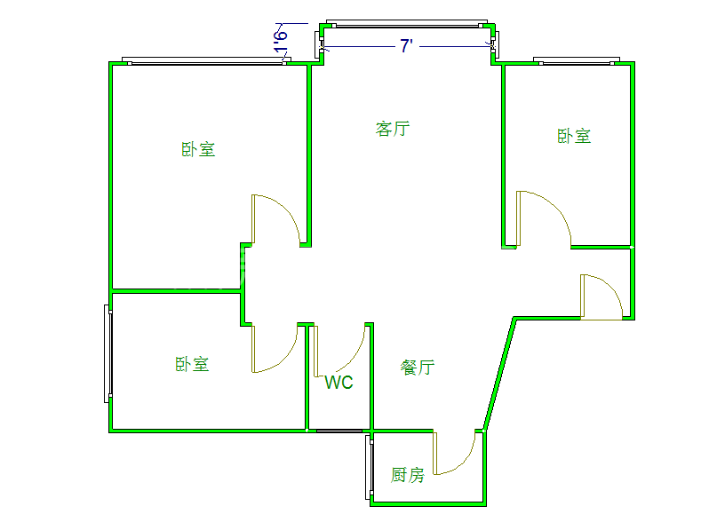 二十一世纪花园4期  3室2厅1卫   2100.00元/月室内图1