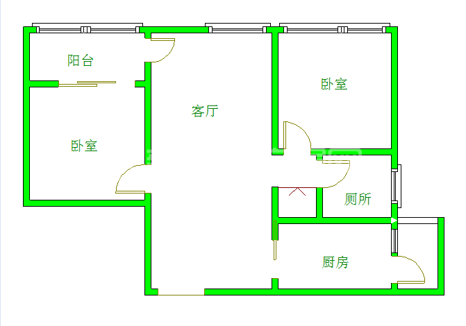 凯德风尚  2室1厅1卫   2600.00元/月室内图1