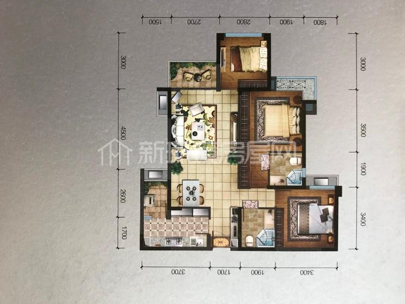 建发鹭洲国际  3室2厅2卫   4300.00元/月室内图1