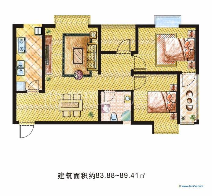 南湖国际5期  2室1厅1卫   1800.00元/月室内图1