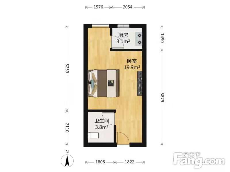 华城泊郡  1室0厅1卫   63.00万户型图