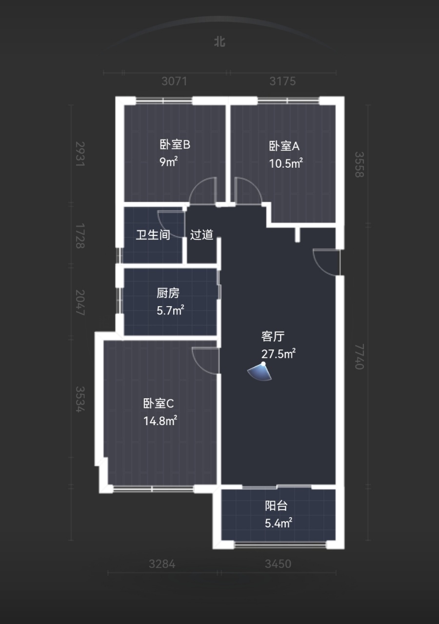 龙湖紫宸  3室2厅1卫   260.00万户型图