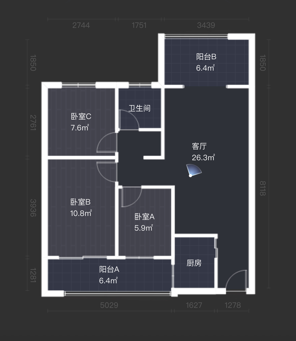 华城国际  3室2厅1卫   149.00万户型图