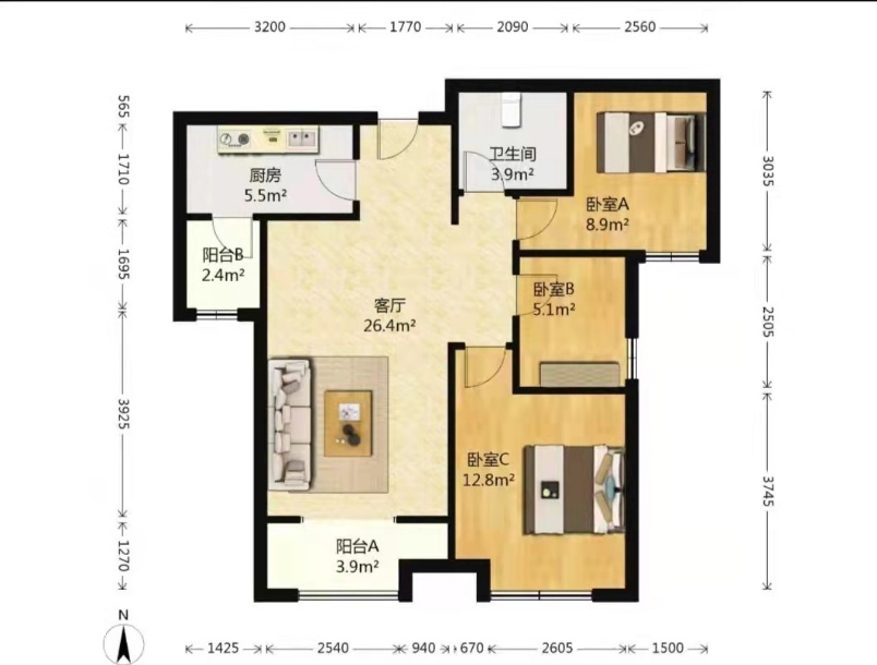 融侨馨苑  3室2厅1卫   265.00万室内图1