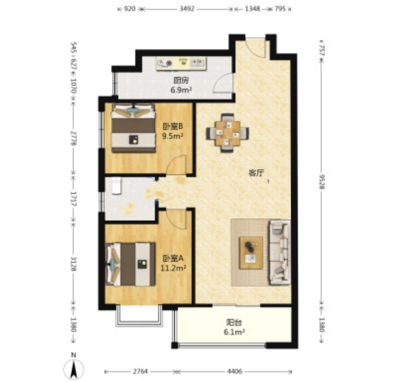 启航029  2室2厅1卫   145.00万户型图