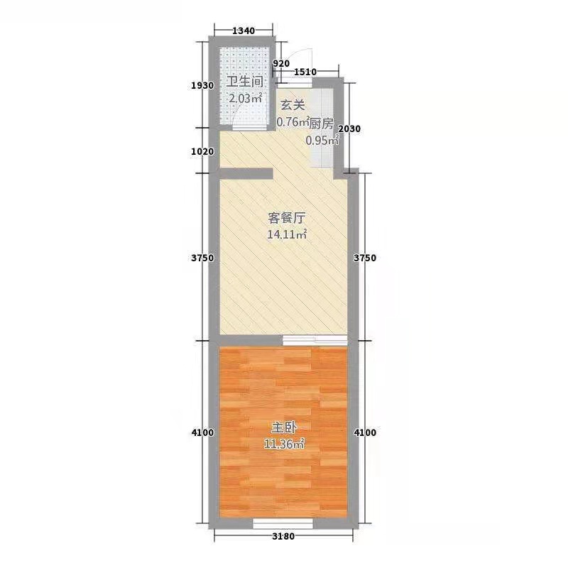 旺角星辰  1室1厅1卫   1400.00元/月室内图1