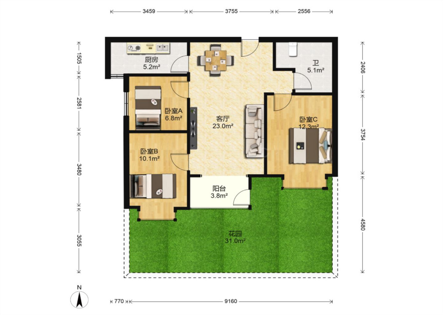 万科城市之光北区  3室2厅1卫   238.00万室内图1