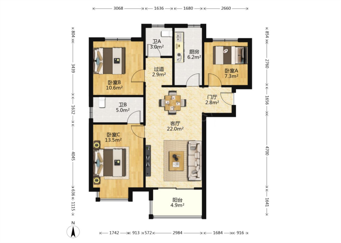 万科城市之光北区  3室2厅2卫   282.00万室内图1
