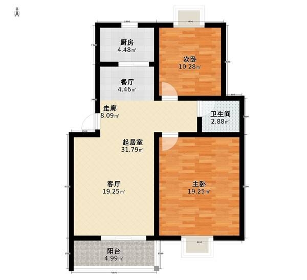 群力村  2室2厅1卫   1200.00元/月户型图