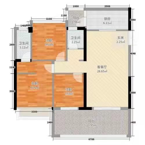 新城国际  3室2厅2卫   2000.00元/月室内图1