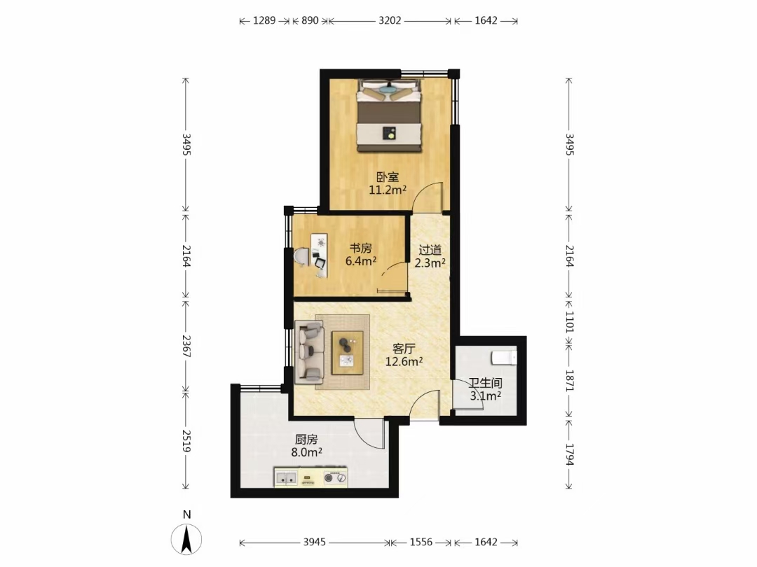 华城泊郡  1室1厅1卫   2300.00元/月户型图