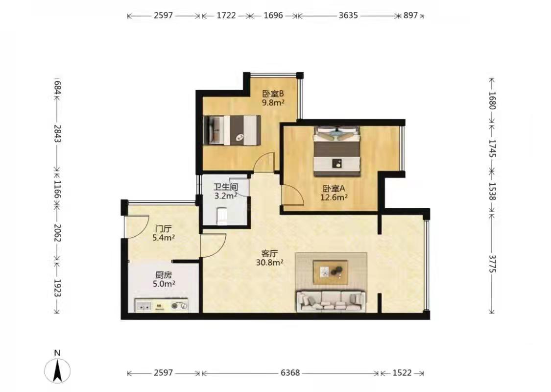 中海锦江城云熙二期  3室2厅2卫   3000.00元/月室内图1