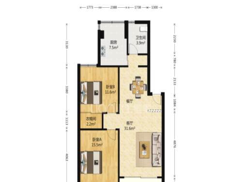 荣发小区  2室1厅1卫   800.00元/月室内图1
