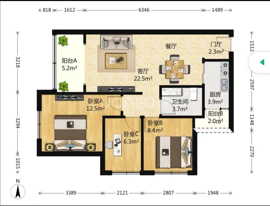 佳兆业君汇上品  3室2厅2卫   2700.00元/月室内图1
