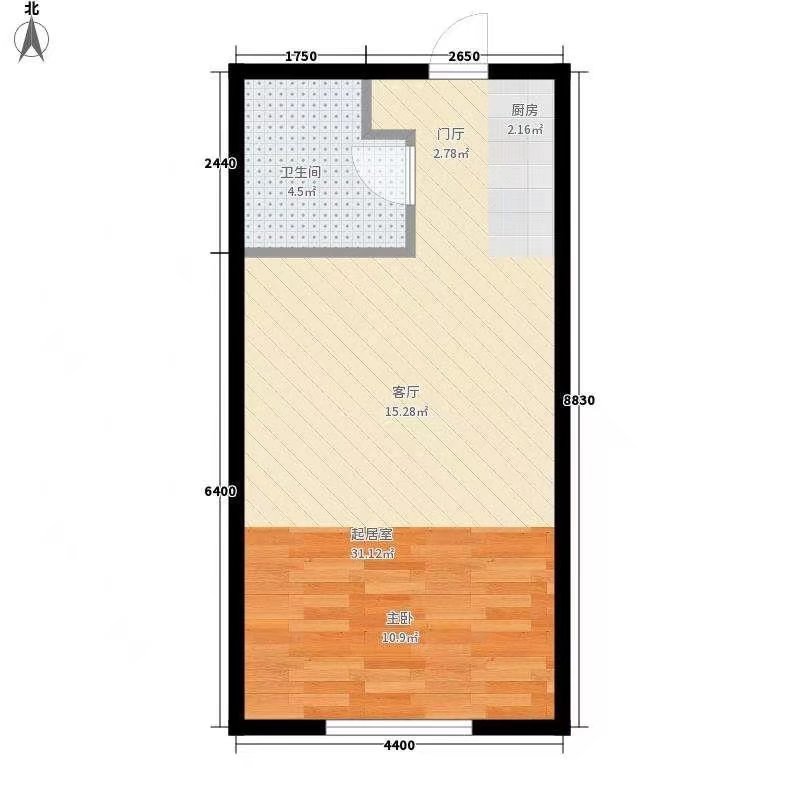 德和园  1室1厅1卫   1700.00元/月户型图