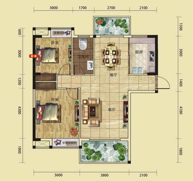 兴园小区  3室2厅2卫   45.80万户型图