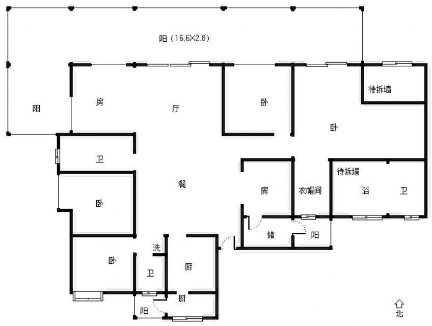 东环新城  5室2厅2卫   1200.00元/月户型图