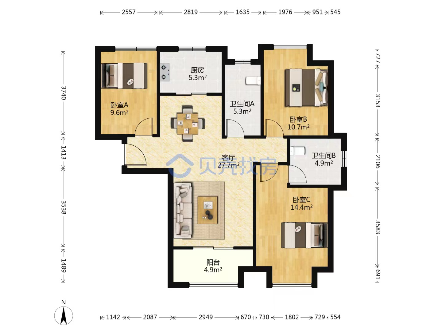 平安光谷春天  3室2厅2卫   225.00万