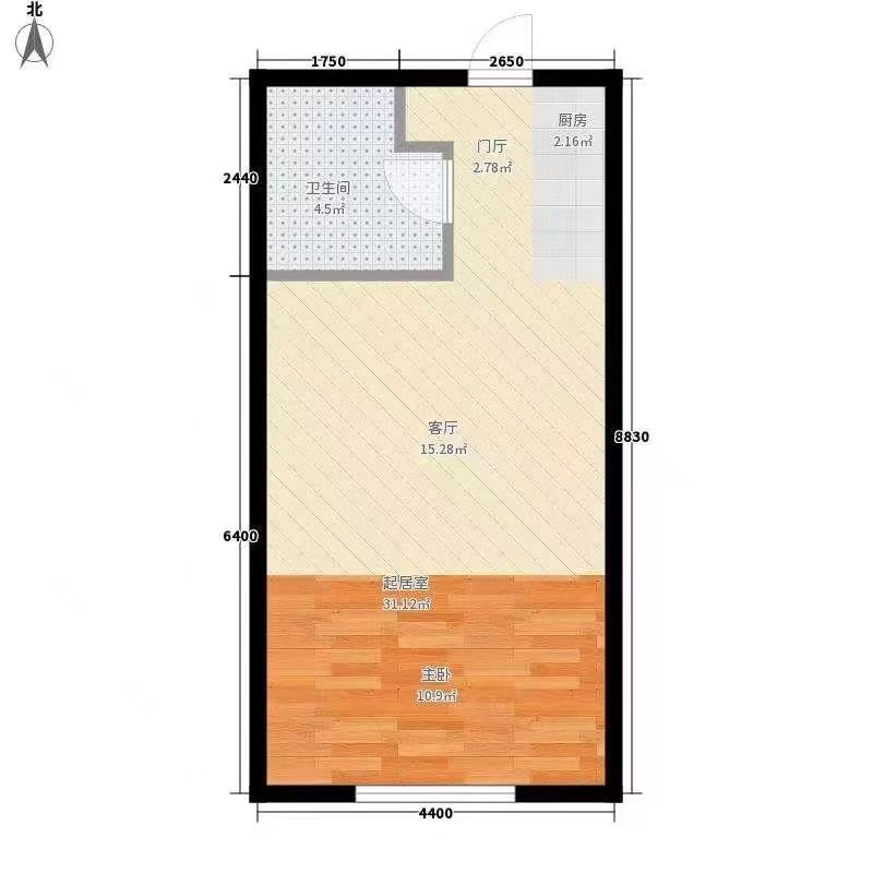 鸿昌国际  1室1厅1卫   1500.00元/月户型图