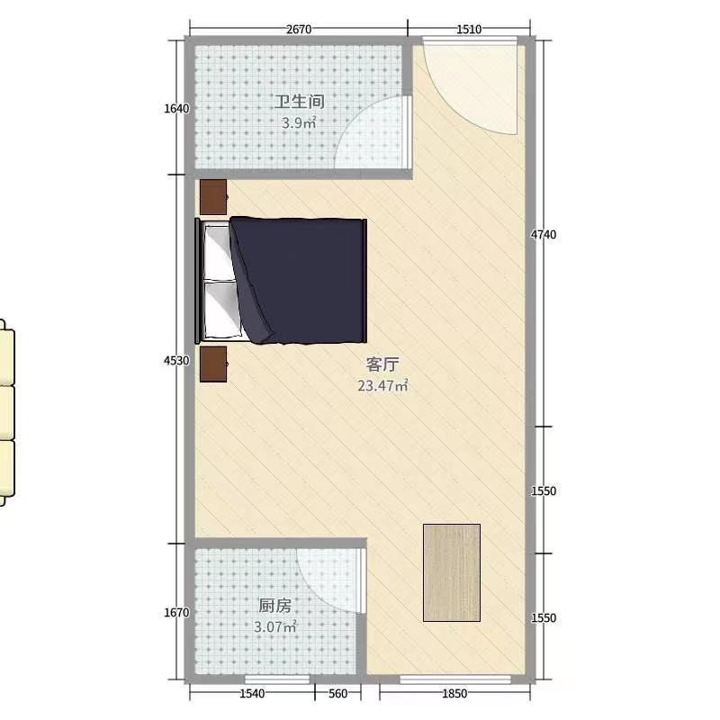 经泽新街坊  1室1厅1卫   2200.00元/月室内图1