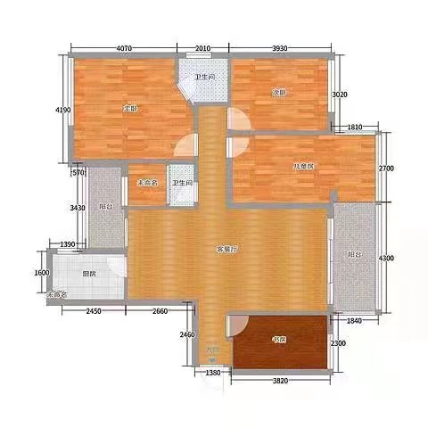 芙蓉盛世（富园小区）  4室2厅1卫   3200.00元/月户型图