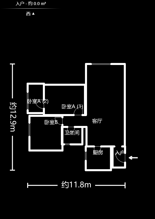 建发汇金国际  2室1厅1卫    2800.0元/月户型图