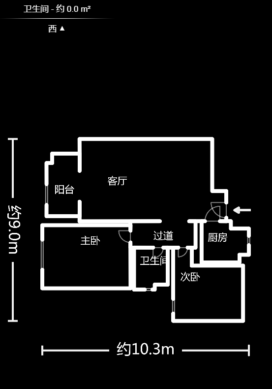 澳海澜庭  1室1厅1卫   1100.00元/月户型图
