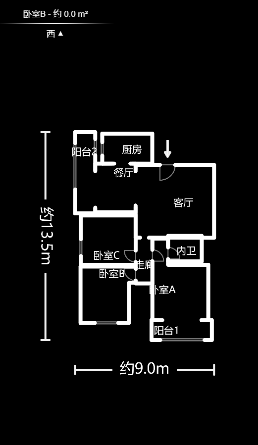 上河国际C区  3室2厅2卫   2200.00元/月户型图