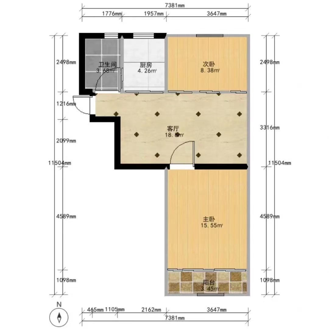 明兴翰苑一期  2室1厅1卫   1700.00元/月室内图1